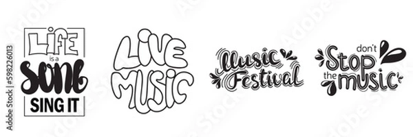Obraz Set of music phrases. Vector hand drawn illustration. Lettering phrases. Idea for poster, postcard.