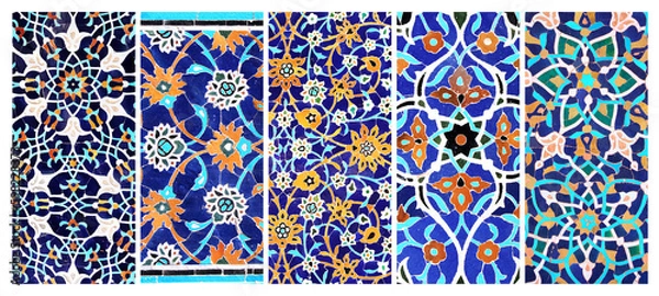Obraz Set of vertical or horizontal banners with detail of ancient mosaic walls with floral and geometric ornaments