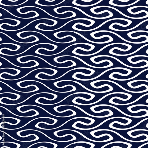 Obraz Seamless abstract pattern of sea waves. Horizontal white wavy lines on a blue background. Stylish design. Modern geometric style. Graphic texture for textile, printing, wrapping, and packaging.