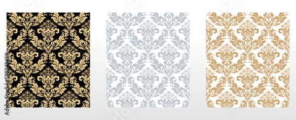 Fototapeta Wallpapers in the style of Baroque. Seamless vector backgrounds. Set of colored floral ornaments. Graphic patterns for fabric, wallpaper, packaging. Ornate Damask flower ornaments