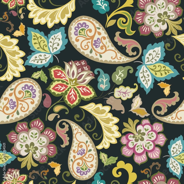 Fototapeta Paisley. A seamless pattern based on the traditional oriental paisley pattern or Turkish cucumber. Fabric, wallpaper, background