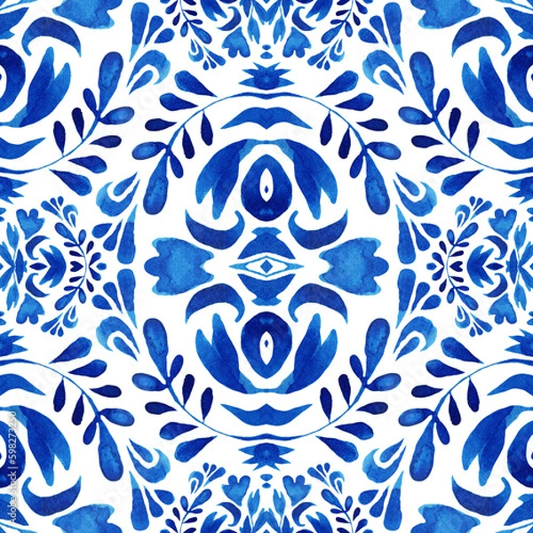 Obraz watercolor bohemian indian textile ethnic seamless pattern ornamental.