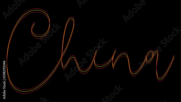 Obraz Glitch effect Country name China with original flag color Text or Typography, Vector Illustration.
