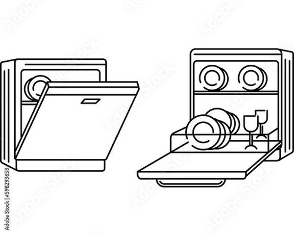 Obraz Dishwasher icon. Linear style.	