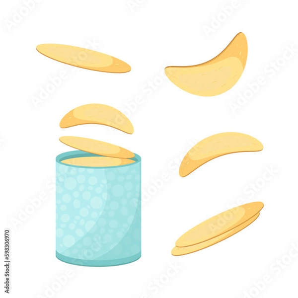 Fototapeta Chips in a container, tube. Pieces, slices. Vector set