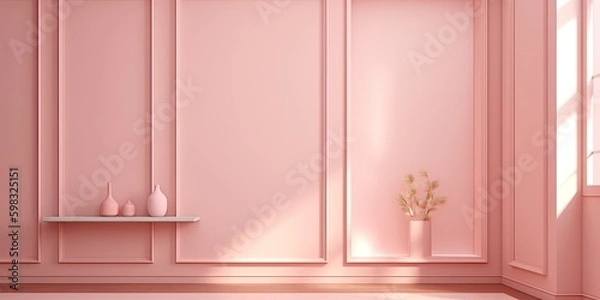 Fototapeta Minimalistic Light  Pink wall in an empty room for presentation background. Elegant lighting with abstract shadows. - Generative AI 