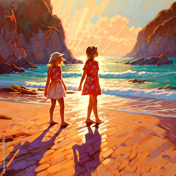 Fototapeta Summer Authentic outdoor experiences, showcase warm-weather adventure, fun, Hand drawn abstract, Vibrant Ink And Luministic Oil Painting, Background, artwork Concept, Abstract luxury, generative AI
