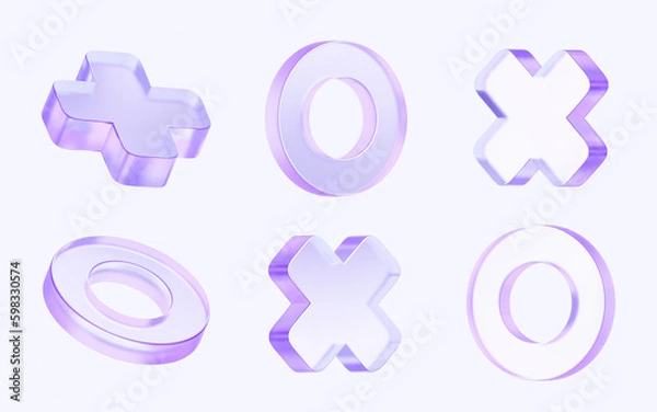 Fototapeta set of abstract glass shapes with colorful gradient. 3d rendering illustration