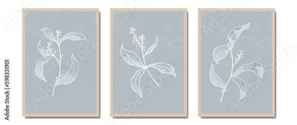 Fototapeta Set of paintings, botanical wall art vectors. Foliage watercolor drawing with abstract shape and texture. Abstract floral design for print, decor, wallpaper, minimal and natural wall art.