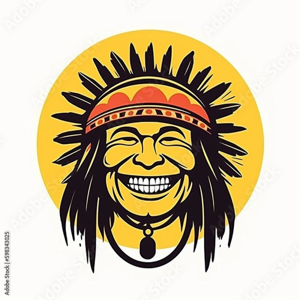 Obraz Icon Symbol als Zeichung Indianer lacht, ai generativ