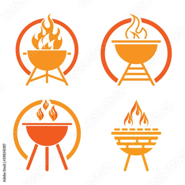 Obraz BBQ grill simple and symbol icon with smoke or steam logo