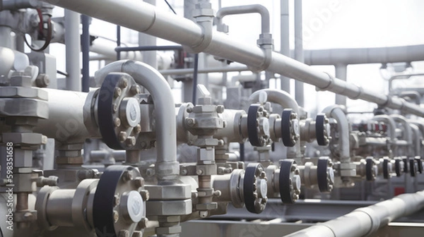 Fototapeta Inside the Complex Network of an Oil Refinery: A Close-up Look, generative AI
