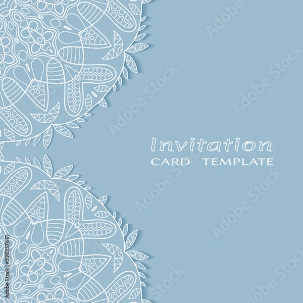 Fototapeta Lace Invitation Card template with mandala element. Doodle line pattern. Decorative openwork filigree art background for Wedding, Valentine's day greeting card, Birthday Invitation