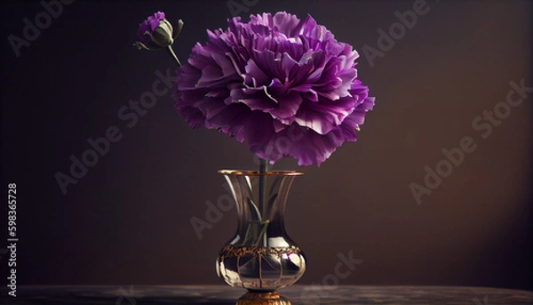 Obraz Beautiful Purple carnation in vase with solid color background Ai generated image