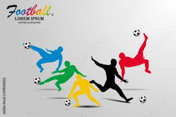 Fototapeta Visual drawing movement different poses for soccer sport and football best player at fast of speed of stadium colorful beautiful design pattern for winner sport game vector illustration