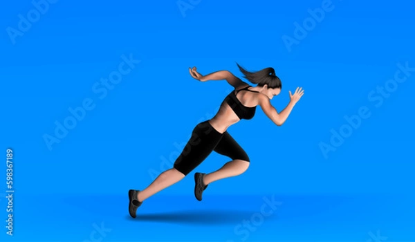 Obraz Visual drawing of realistic banner ads women runner and jump or dance in fitness club studio, concept lifestyle and health care with weight loss by exercise on sky background for vector illustration