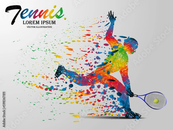 Obraz Visual drawing tennis sport and runner at fast of speed on stadium , colorful beautiful design style on white background for vector illustration, exercise sport concept