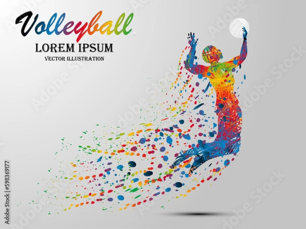 Fototapeta Visual drawing volleyball sport at fast of speed in game, colorful beautiful design style on white background for vector illustration, exercise sport concept, winner championship