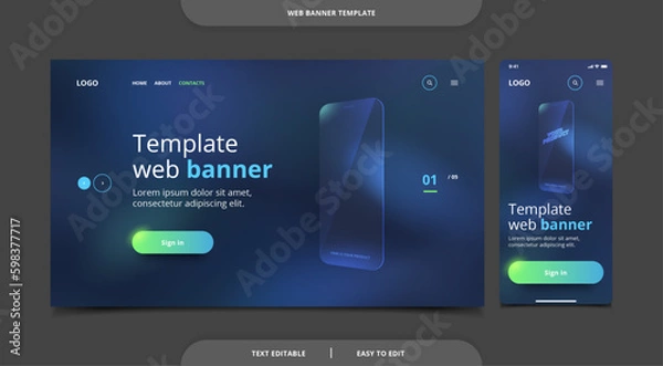 Fototapeta Web banner, landing page template. Desktop and mobile screen. Vector image. 