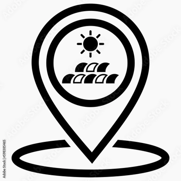 Fototapeta Resting-place. Sea icon. Beach icon. Beach location. Rest zone. Vector icon.