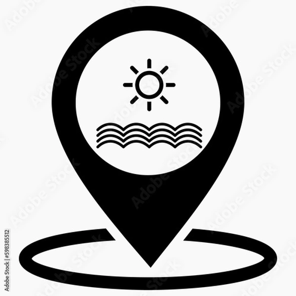 Fototapeta Resting-place. Sea icon. Beach icon. Beach location. Rest zone. Vector icon.
