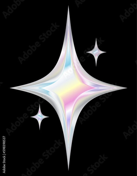 Obraz Y2k Chrome star element silver rainbow 3d simple star