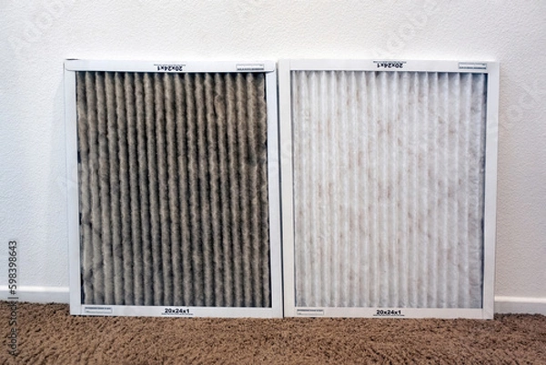 Obraz Comparison of clean and heater dirty air conditioning filters