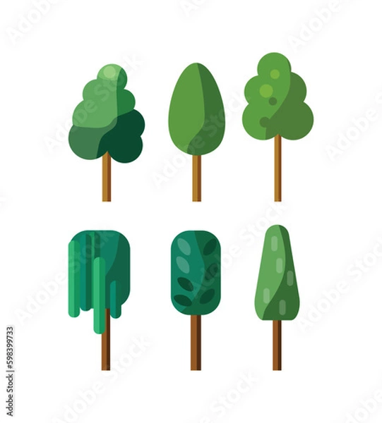 Fototapeta Set of original trees. Cartoon trees isolated on white. Vector illustration. EPS10