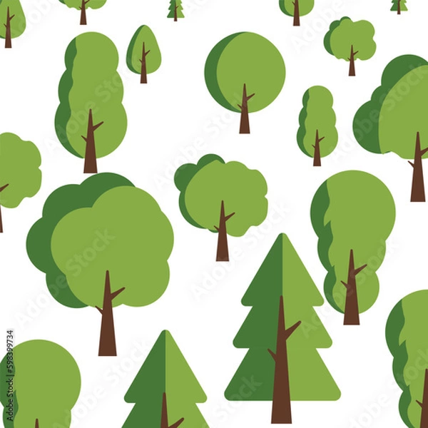 Obraz Forest. Trees of different species are arranged randomly on white background. Vector illustration