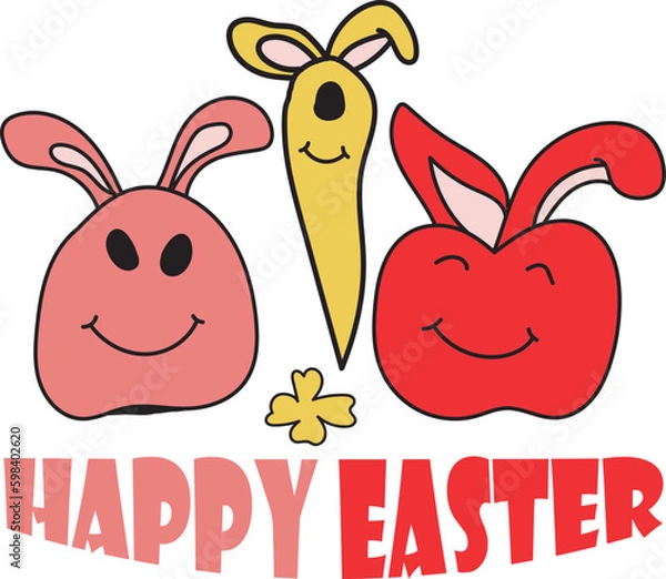 Obraz Happy Easter drawing with colorful fruits t-shirt design