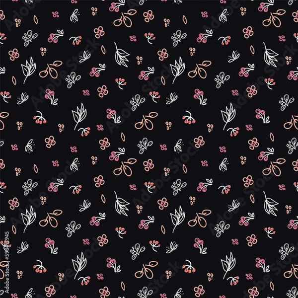 Fototapeta Vector floral seamless pattern. Line flower and leaves in flat style