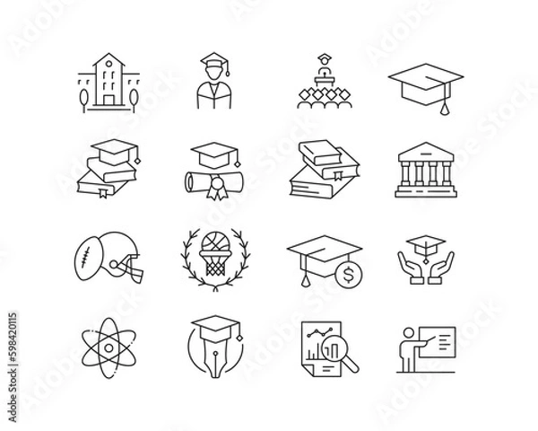 Fototapeta Higher Education Icon collection containing 16 editable stroke icons. Perfect for logos, stats and infographics. Edit the thickness of the line in Adobe Illustrator (or any vector capable app).