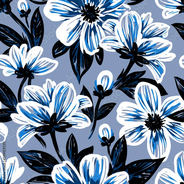 Fototapeta Seamless floral pattern. Design for wallpaper, fabric, wrapping paper, cover and more.