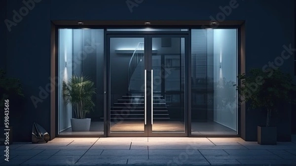 Fototapeta Aluminum modern entrance to a luxury house where the door is alsó remarkable. Generative AI Technology 