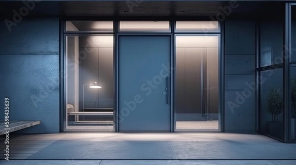 Fototapeta Aluminum modern entrance to a luxury house where the door is alsó remarkable. Generative AI Technology 