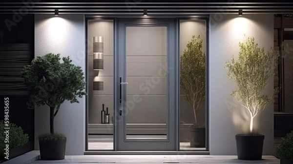 Fototapeta Aluminum modern entrance to a luxury house where the door is alsó remarkable. Generative AI Technology 