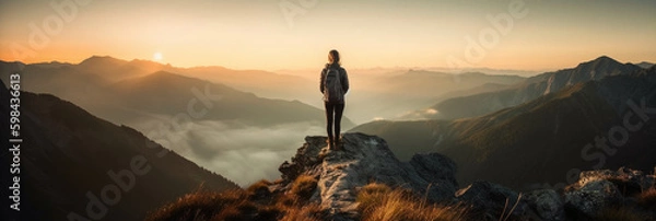 Fototapeta a man is standing on a mountain. AI generative
