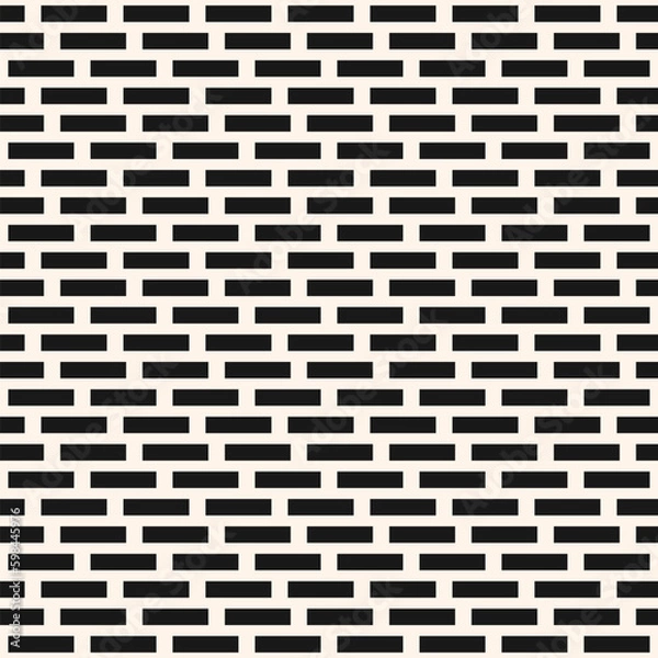 Fototapeta Dash line pattern. Vector monochrome seamless texture with parallel lines. Abstract black and white background. Brick wall pattern. Simple monochrome ornament. Repeat design for printing, embossing