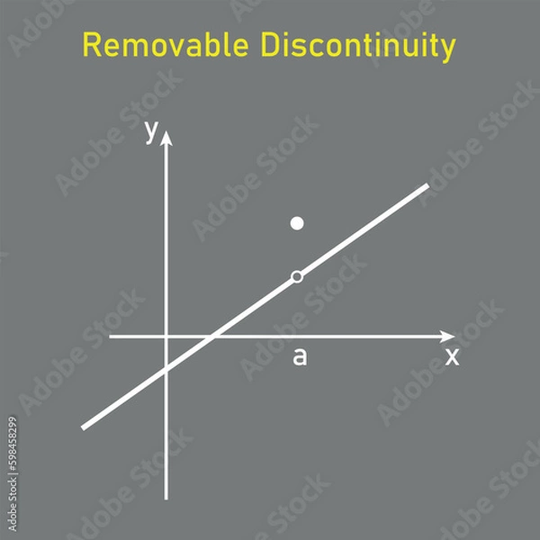 Obraz Types of discontinuity of a function. Removable discontinuity. Limits and continuity. Vector illustration isolated on grey background.