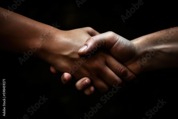 Obraz Friendly handshake. The concept of friendship and mutual understanding. AI generated, human enhancement