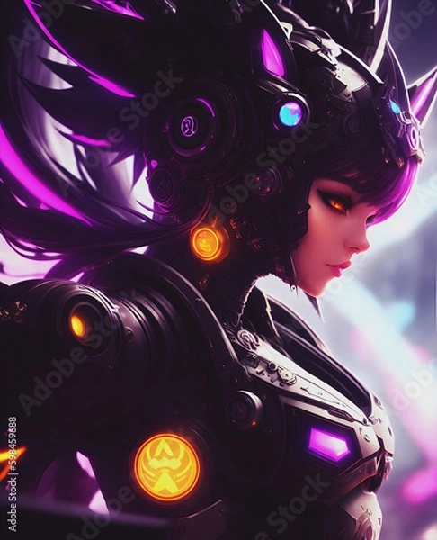 Fototapeta A cyberpunk girl created using ai generative