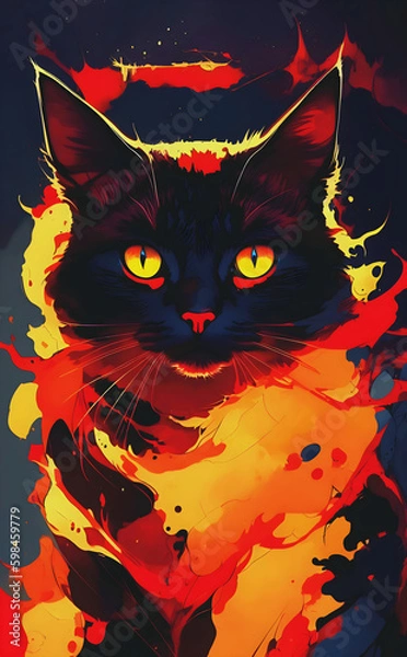 Obraz A poster of a black cat with fire created using AI tools