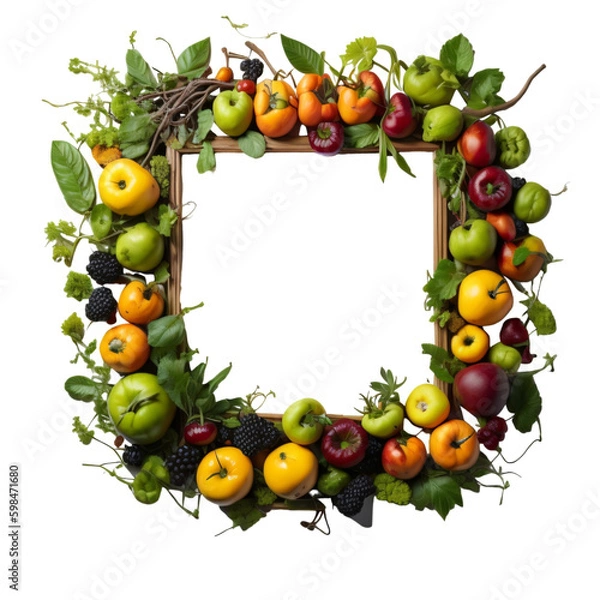 Obraz Frame of fruits and leaves made of generative ai 