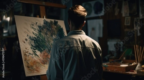 Fototapeta person working on a creative project at an art studio, generative ai