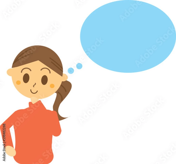 Fototapeta 色々と考えている女性のイラスト・吹き出し・考える・コピースペース
