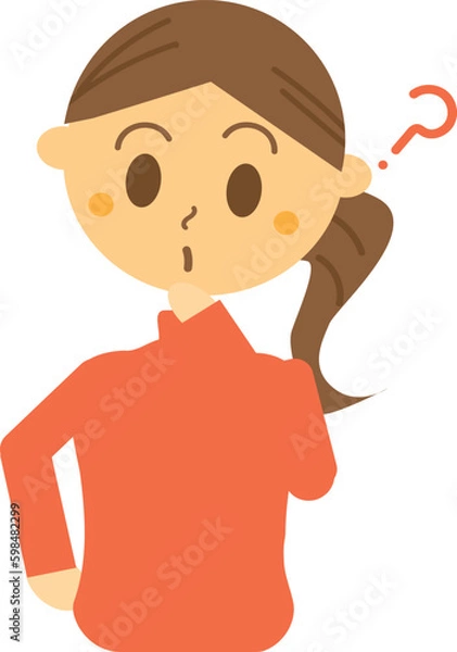 Fototapeta 疑問に思っている女性のイラスト・クエスチョンマーク・はてな・主婦・若い・考える・悩む