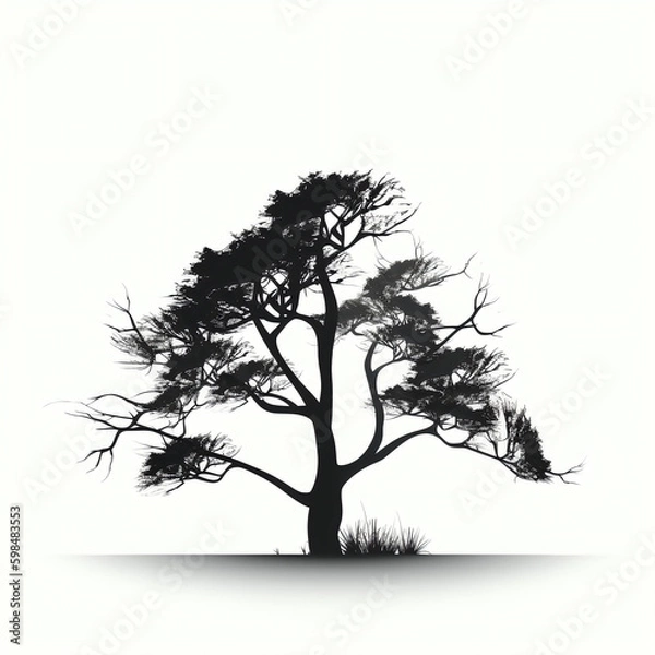 Fototapeta silhouette of tree isolated vector illustration on white background for logo, graphic design, advertising, and marketing. generative ai