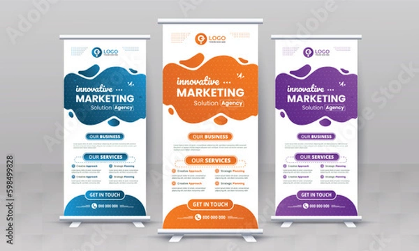 Obraz Marketing agency business roll up banner design retractable corporate x standee singage pull up banner vector template or modern business rack card and di flyer template