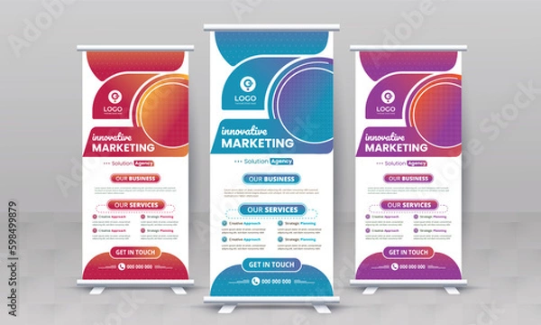 Obraz Marketing agency business roll up banner design retractable corporate x standee singage pull up banner vector template or modern business rack card and di flyer template