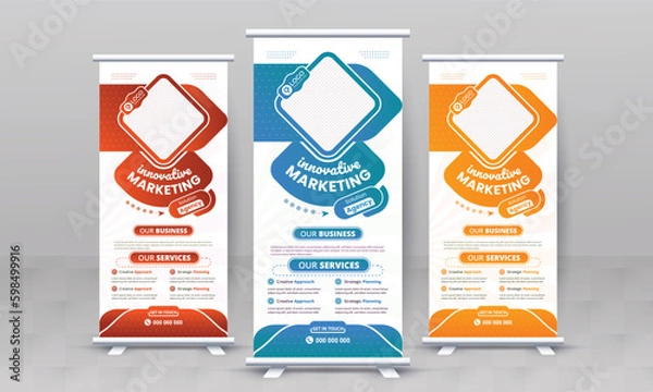 Fototapeta Marketing agency business roll up banner design retractable corporate x standee singage pull up banner vector template or modern business rack card and di flyer template